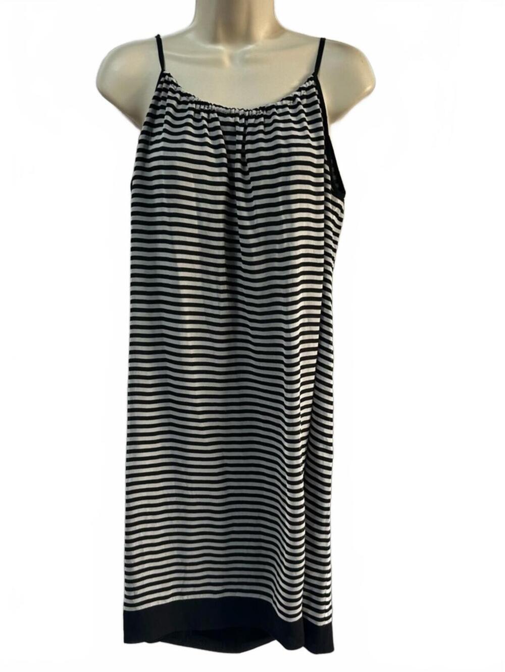 The White Company London Silk Midi Strappy Tank Dress Black & Ivory Striped US 6